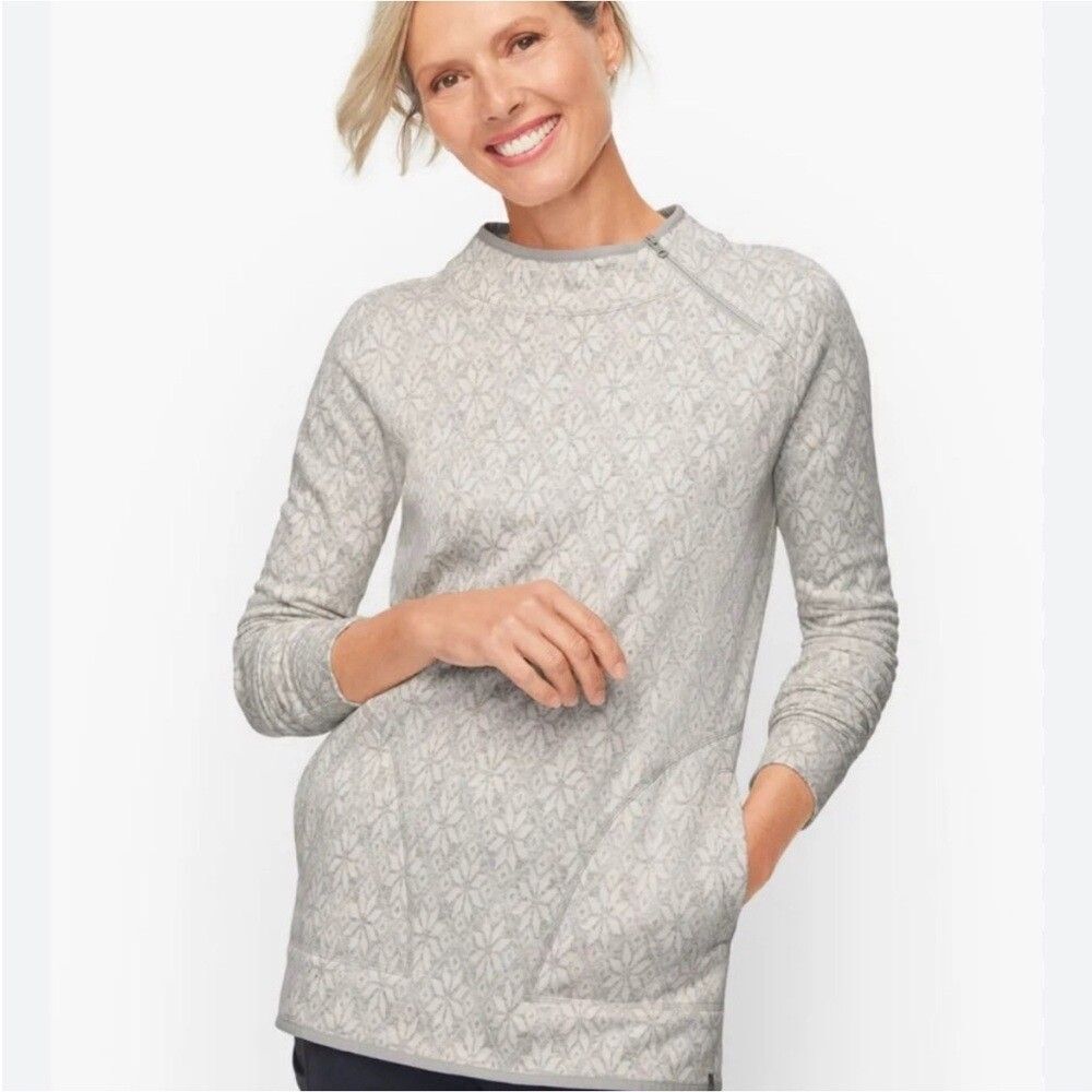 Talbots soft Cotton Zip-mock neck Fleece Pullover Sweater size XS with pockets